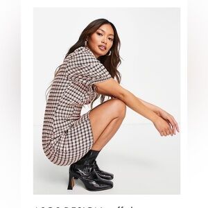 ASOS Checkered Boucle Mini Dress with Puff Sleeves